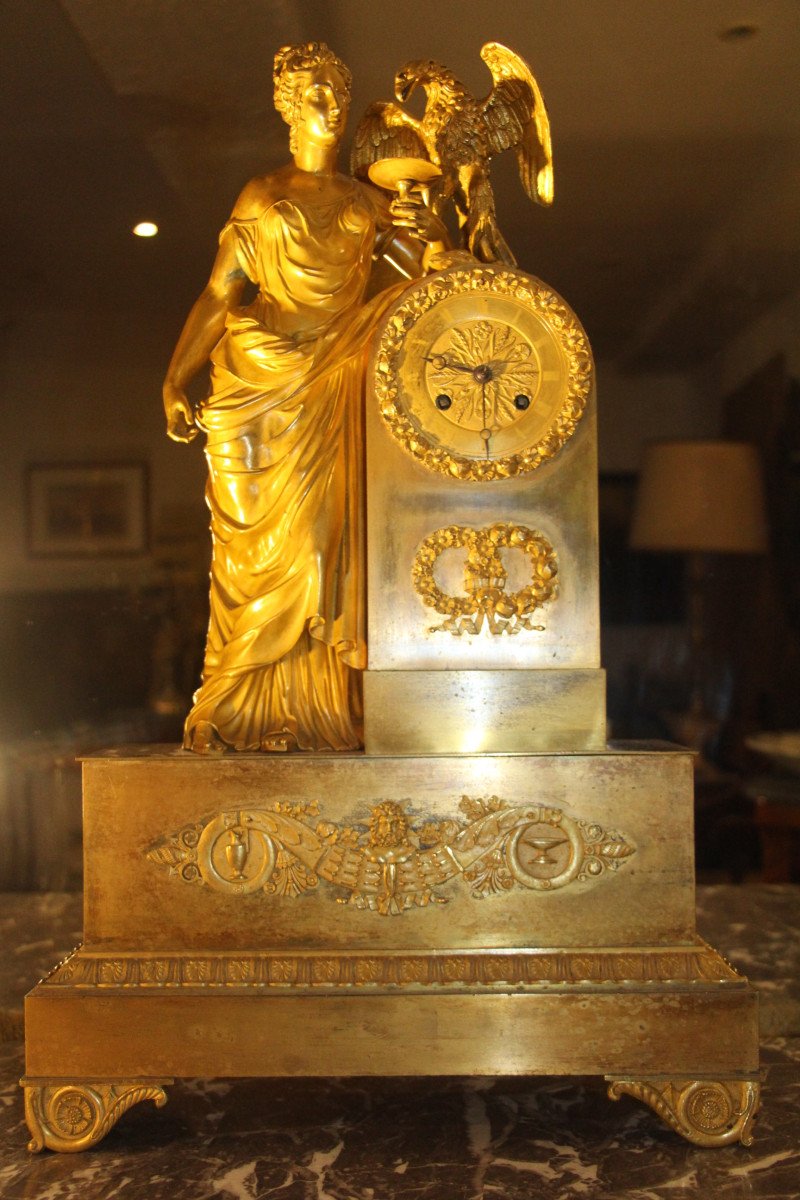Important Empire Clock With The Vestal In Gilded Bronze, Early 19th Century-photo-8
