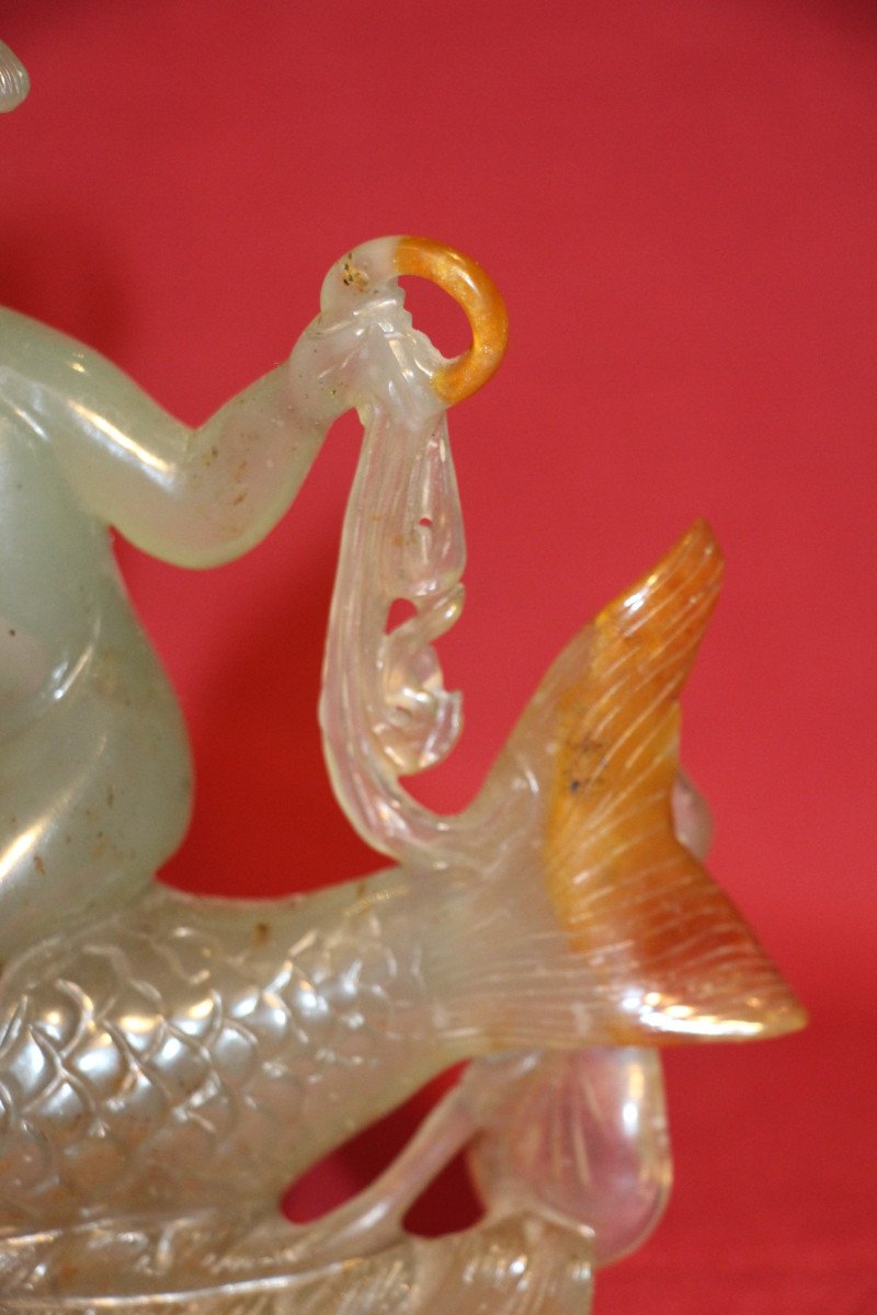 "Enfant et poisson", Jade, Chine, XIXe siècle.-photo-2