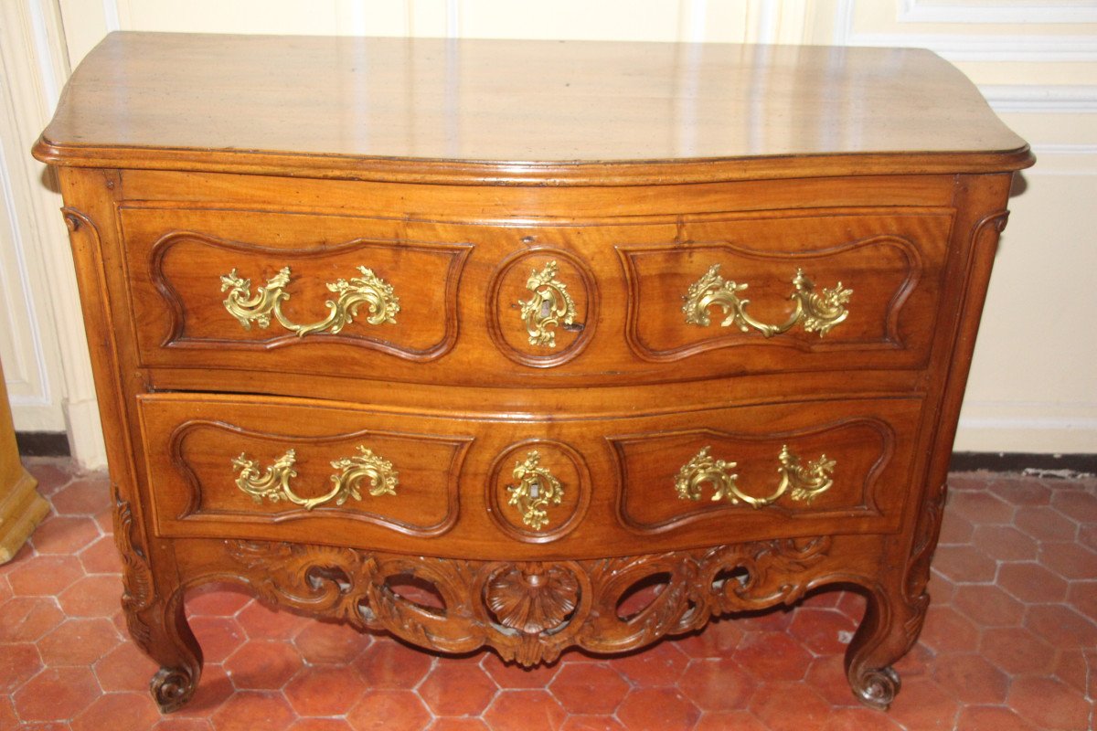 Provençal Chest Of Drawers In Solid Walnut, Aix-en-provence, Louis XV Period-photo-2