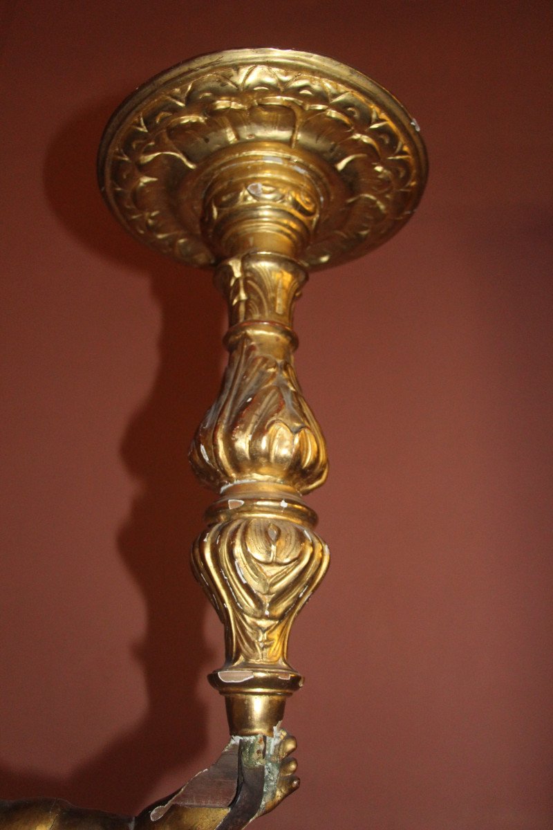 Torchiere Holder In Gilded Wood, Regency Period, 18th Century-photo-2