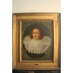 Portrait de dame à la collerette, huile sur panneau, école hollandaise XVIIe