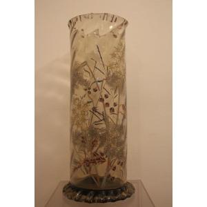 Emile GALLE (1846-1904), Important vase en verre transparent fumé, circa 1884.