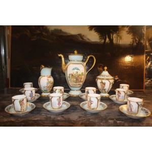 Coffee Service, Paris Porcelain, Signed Camille Le Tallec (1906-1991), 20th Century.