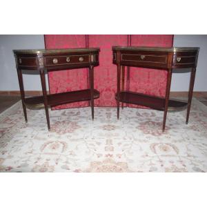 Pair Of Mahogany Serving Consoles, One Stamped F.birckel, Louis XVI, 18th Century.