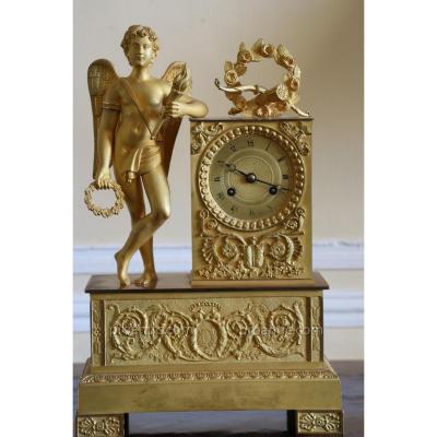 Pendulum Gilt Bronze, The Angel, Empire Period, Start From Nineteenth Century