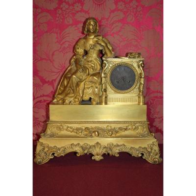 Gilt Bronze Clock "the Hours Of Madame De Sévigné", Charles X Period, 19th Century