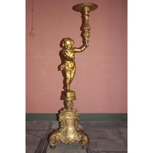 Torchiere Holder In Gilded Wood, Regency Period, 18th Century