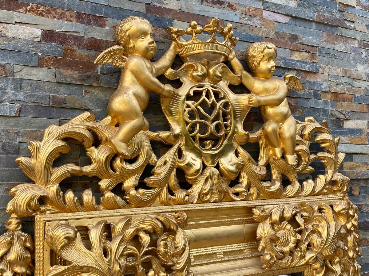 Spectacular Louis XIV Mirror In Golden Wood-photo-4