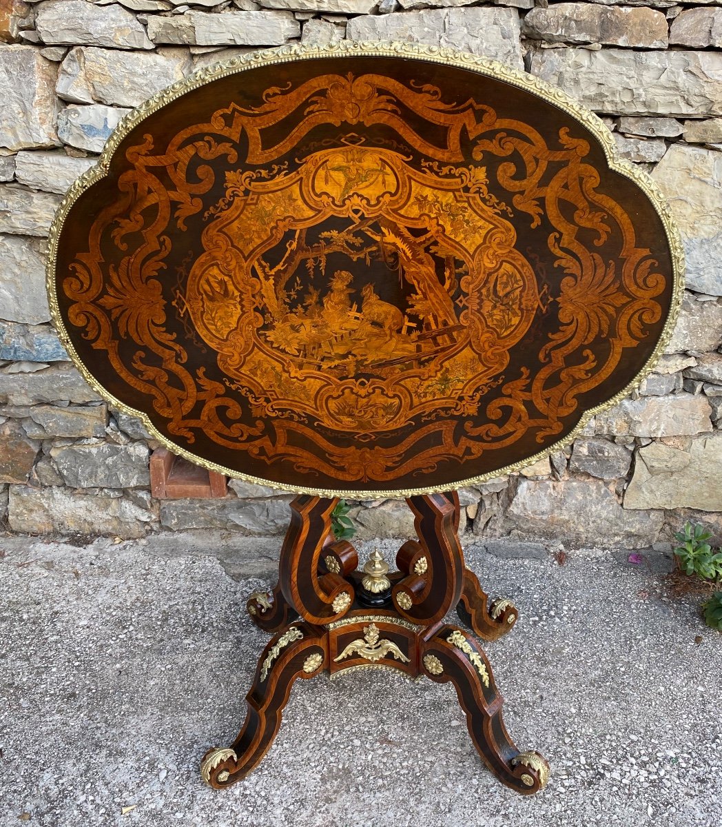 Napoleon III Marquetry Pedestal Table-photo-4