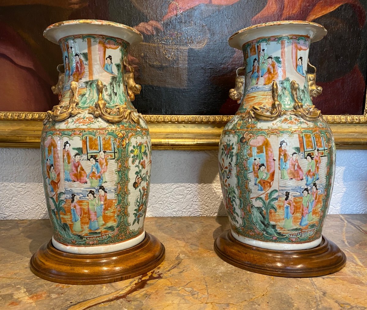 Pair Of Canton Porcelain Vases