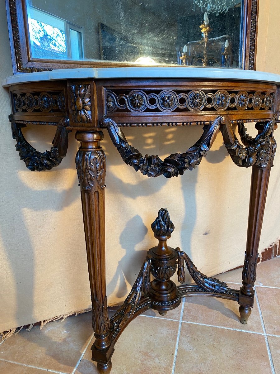 Console And Its Mirror Louis XVI Style In Natural Wood-photo-3