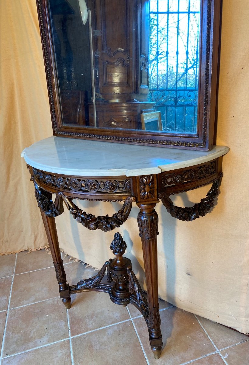 Console And Its Mirror Louis XVI Style In Natural Wood-photo-5