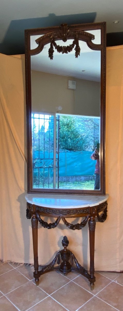 Console And Its Mirror Louis XVI Style In Natural Wood-photo-6