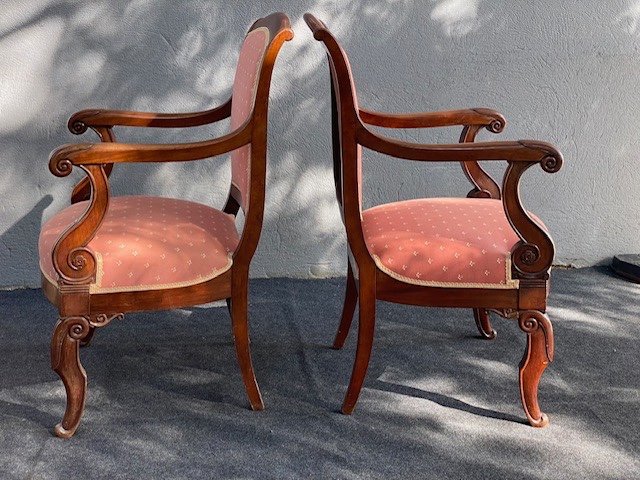 Pair Of Restoration Period Armchairs In Mahogany-photo-3