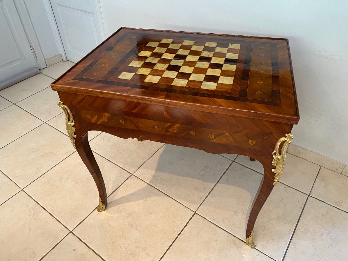 Louis XV Tric Trac Table In Marquetry-photo-2