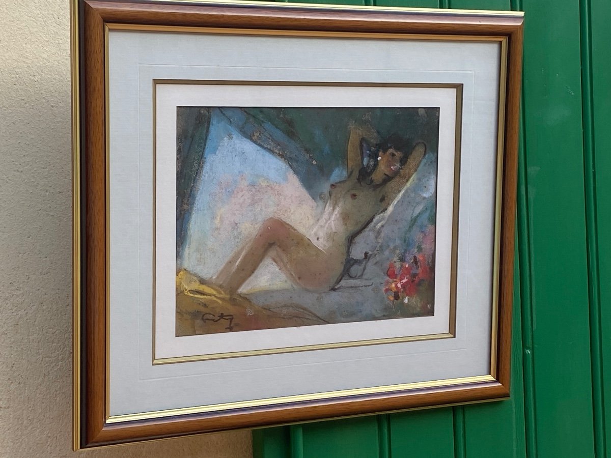 Nude Pastel Signed Louis Fortuney 1875 1951-photo-1