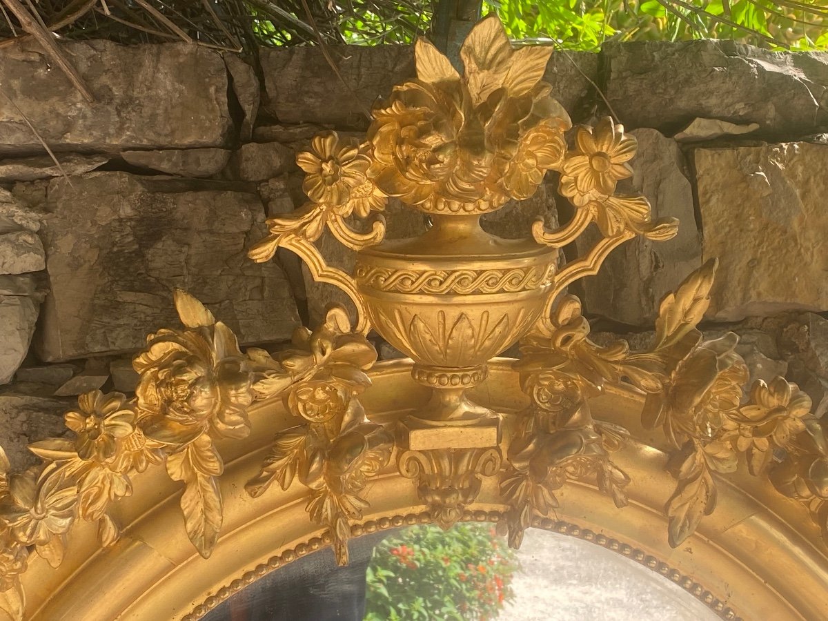 19th Century Oval Mirror Gilded With Gold Leaf -photo-2