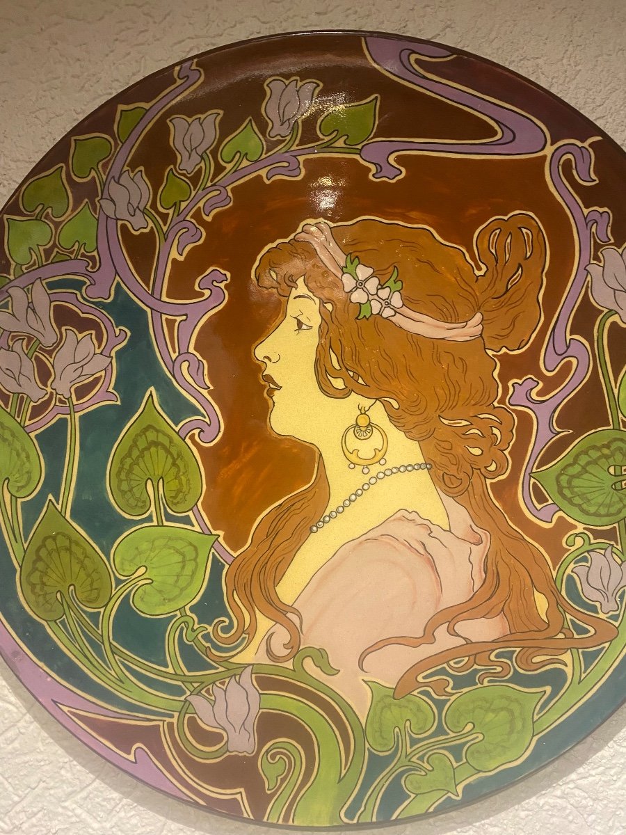 Large Ceramic Dish In The Taste Of Mucha -photo-2