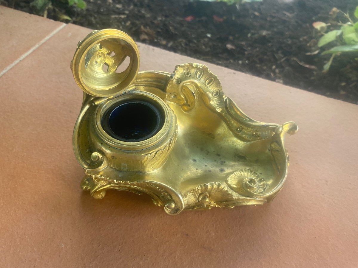 Gilt Bronze Inkwell In Rocaille Style 