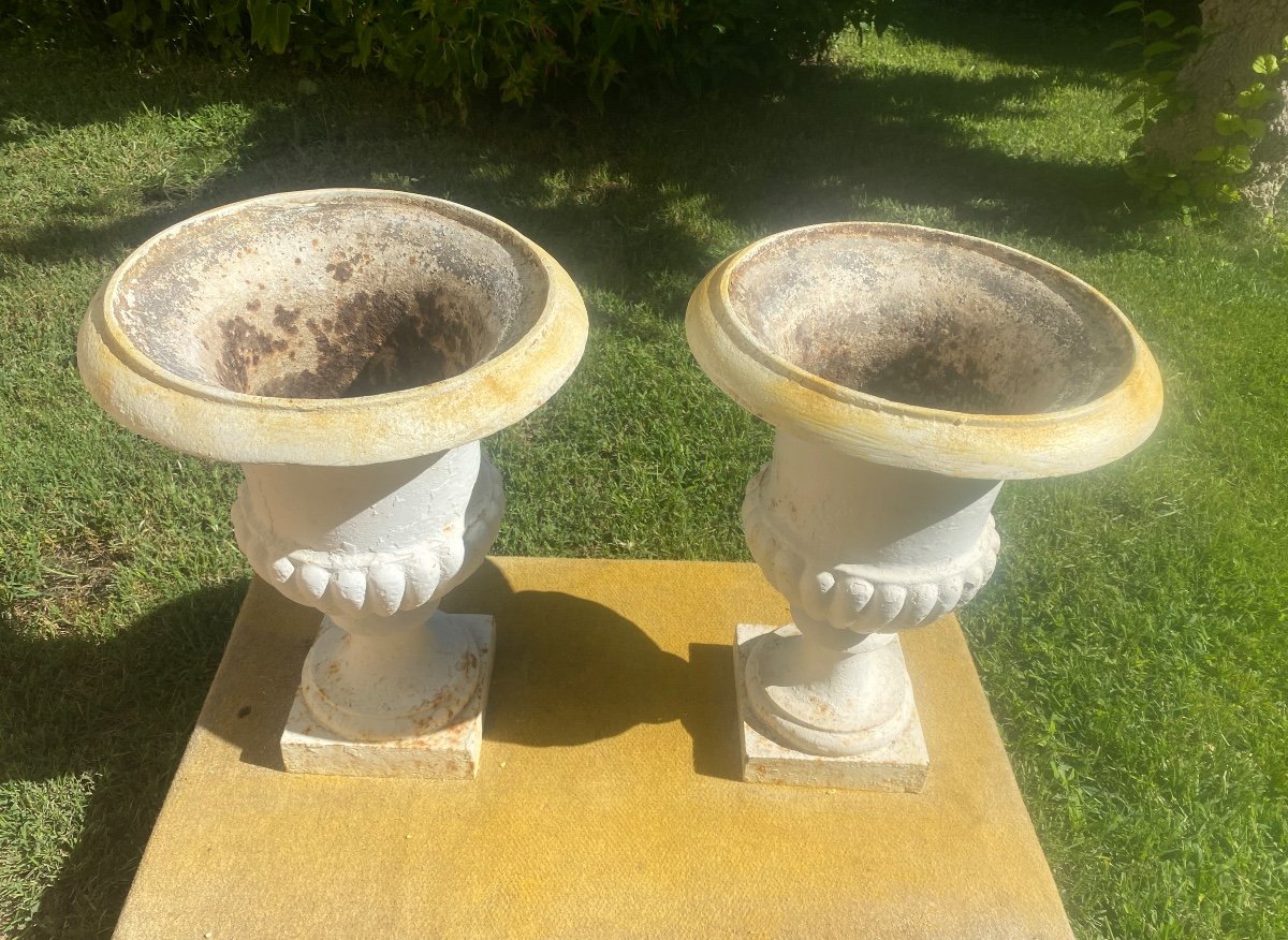 Pair Of 19th Century Cast Iron Medici Vases -photo-2