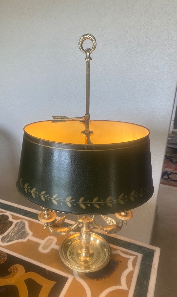 Lampe  Bouillotte En Bronze Doré Style Empire -photo-4