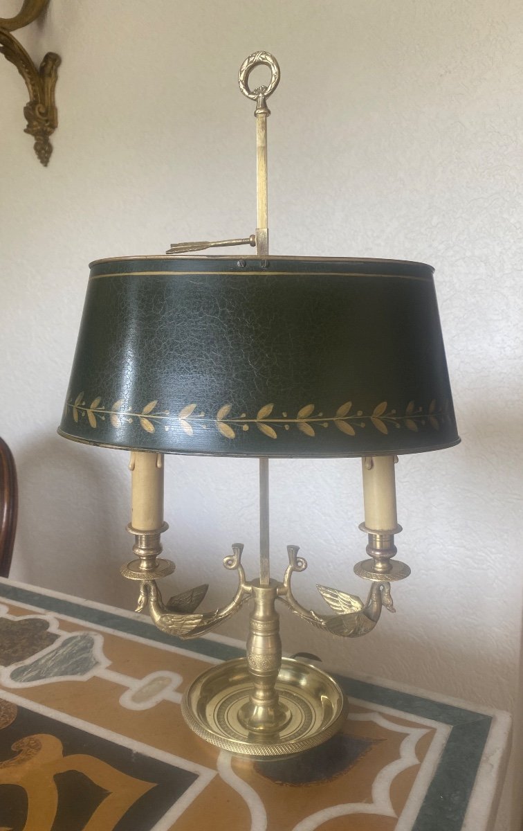 Lampe  Bouillotte En Bronze Doré Style Empire -photo-3