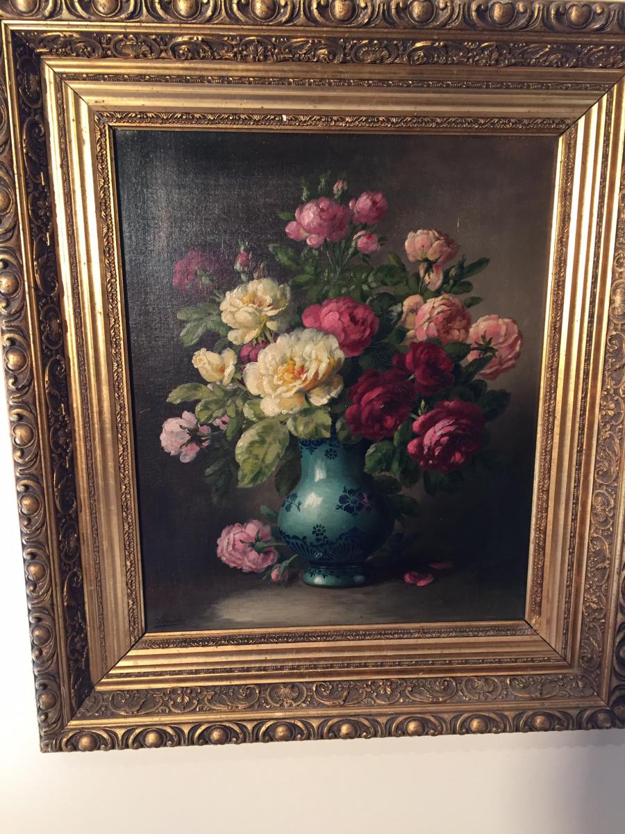 Bouquet De Fleurs Huile Sur Toile 19eme Signe Boucher