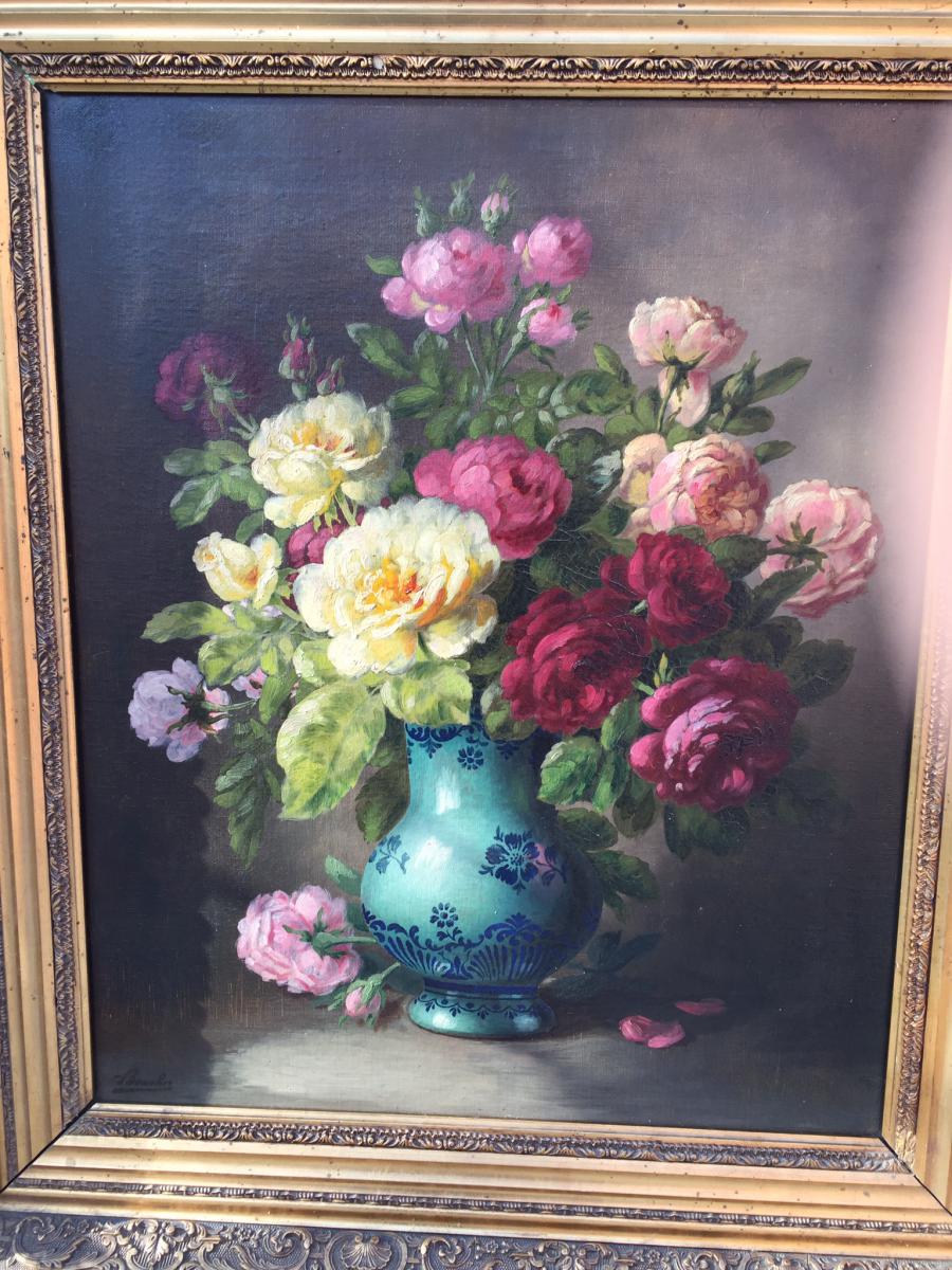 Bouquet De Fleurs Huile Sur Toile 19eme Signe Boucher-photo-3