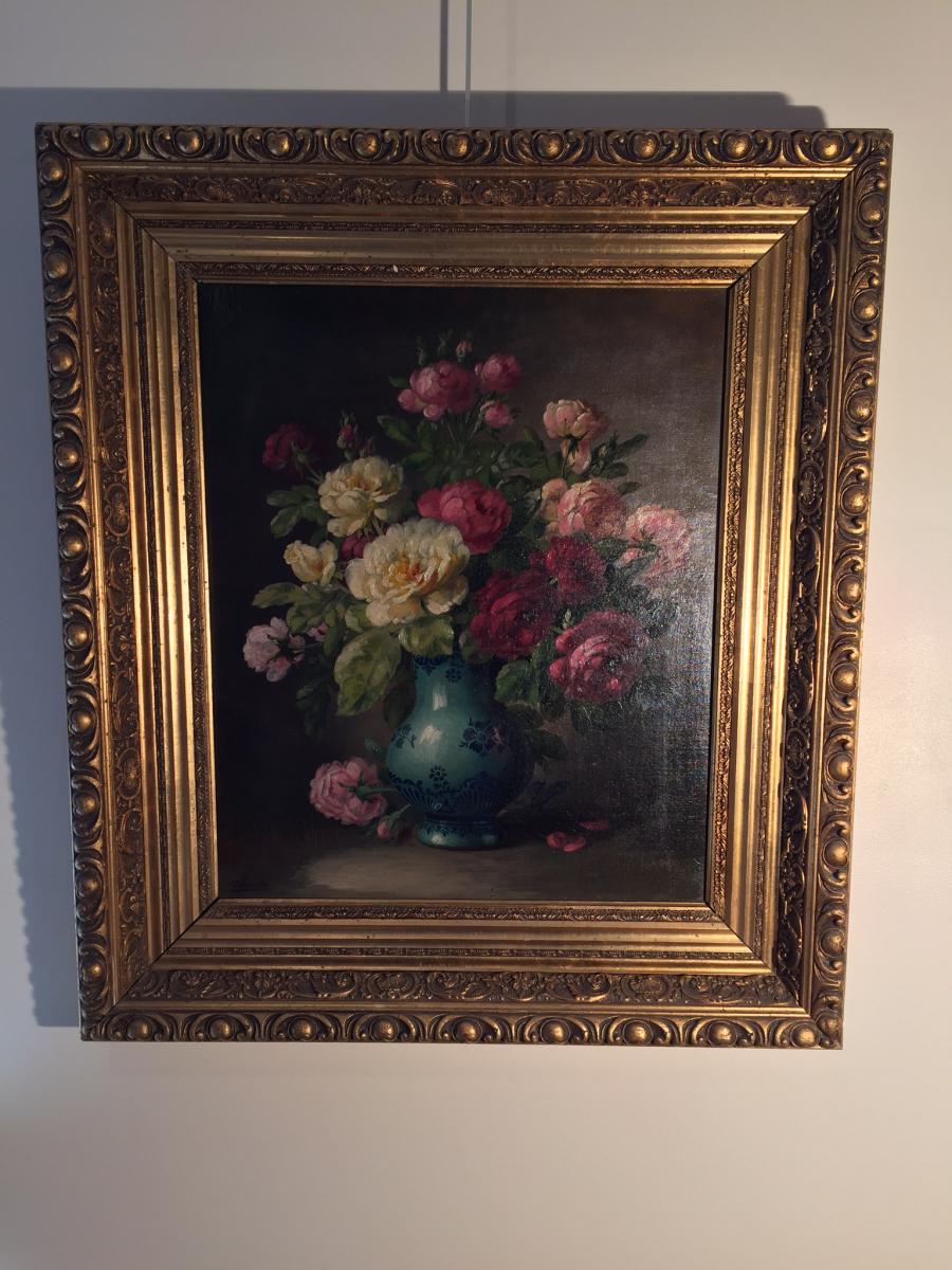 Bouquet De Fleurs Huile Sur Toile 19eme Signe Boucher-photo-4