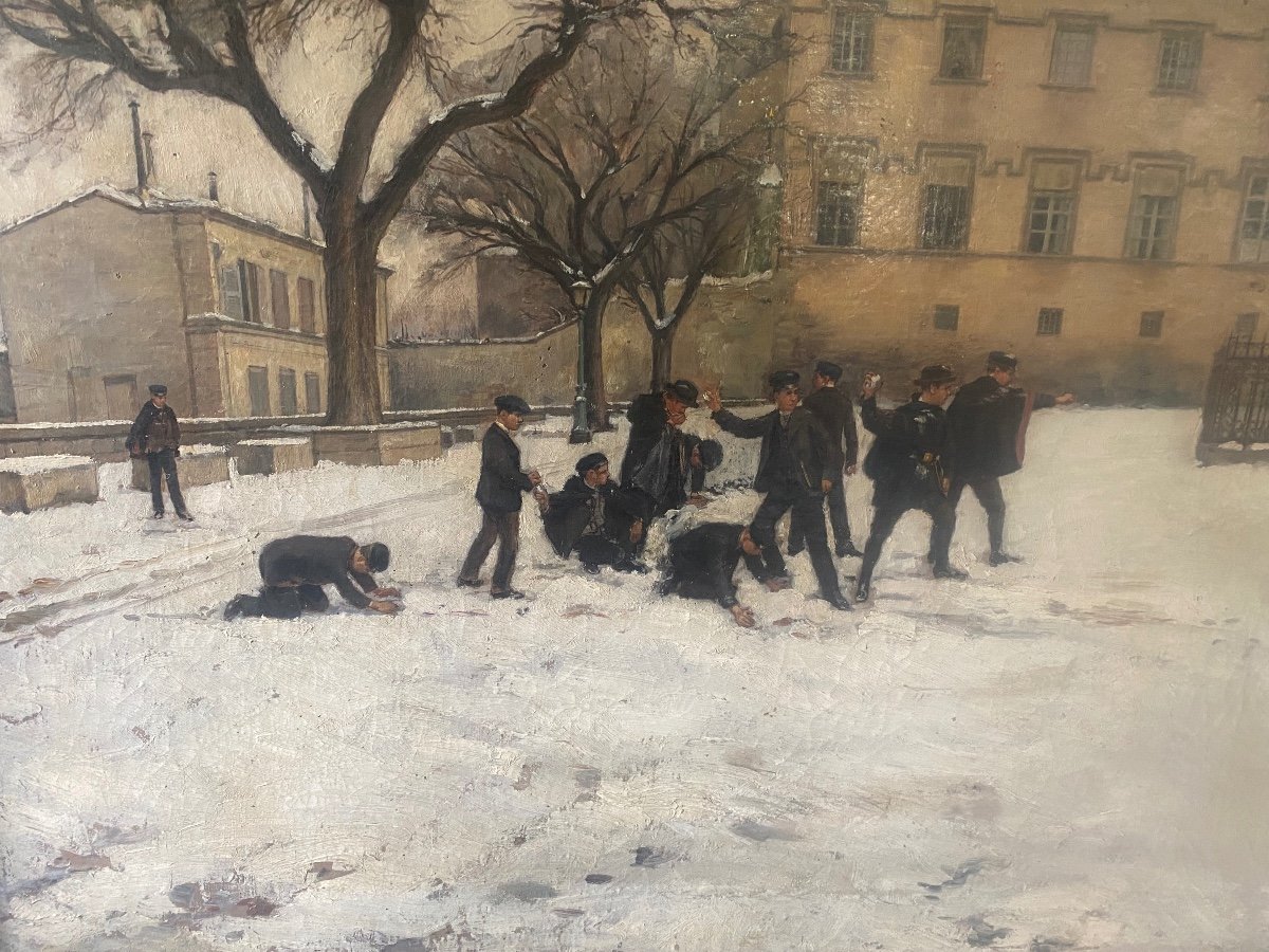 Tableau Bataille De Boules De Neige En Avignon Devant La Statue «  Au Brave Grillon « -photo-3