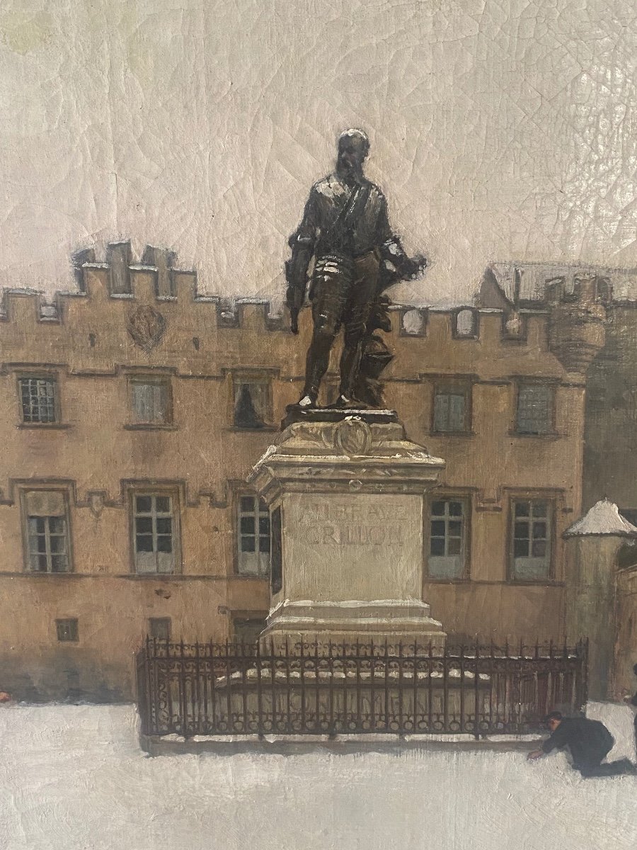 Tableau Bataille De Boules De Neige En Avignon Devant La Statue «  Au Brave Grillon « -photo-4