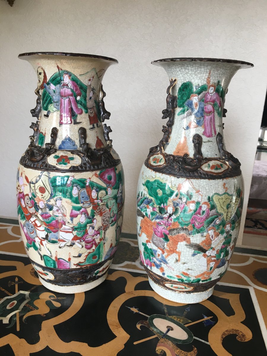 Grande Paire De Vases En Porcelaine De Nankin 19eme -photo-2