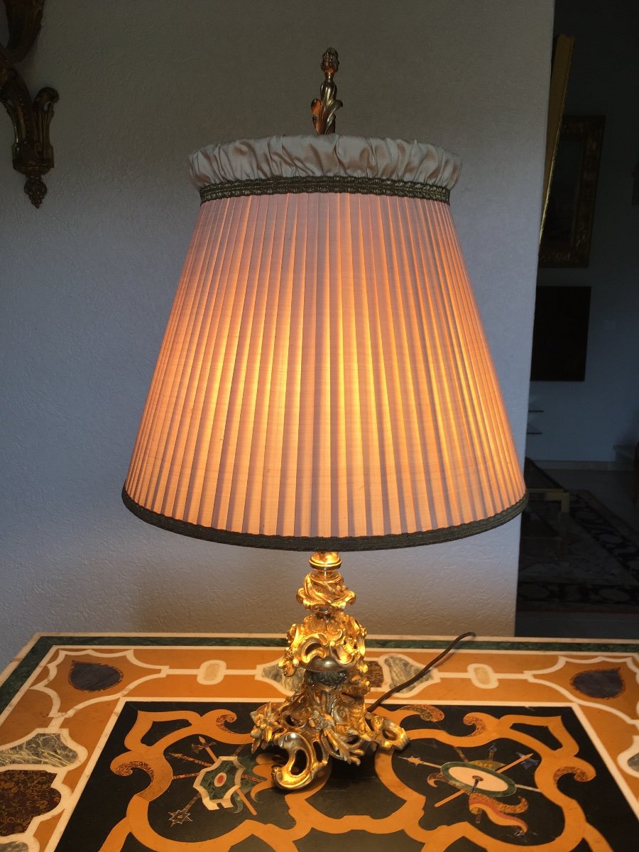 Lampe De Salon En Bronze Doré Style Rocaille -photo-1