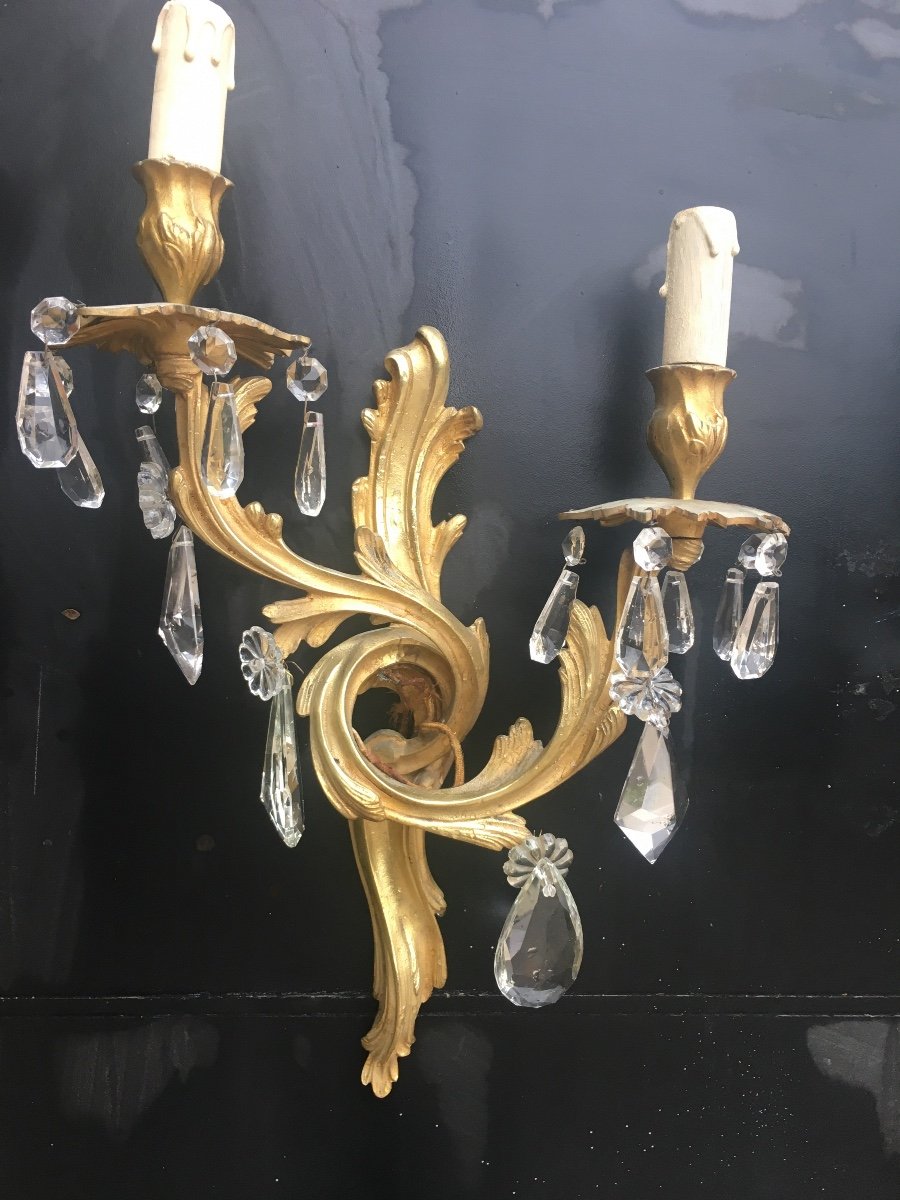 Pair Of Gilt Bronze Sconces And Tassels-photo-2