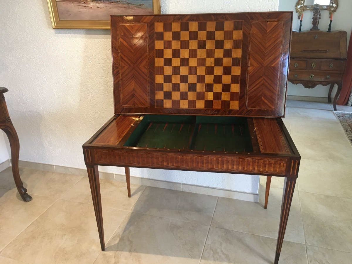 Games Table Tric Trac Louis XVI Period In Marquetry-photo-2