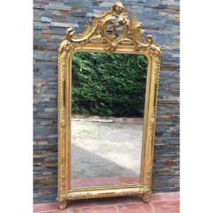 Miroir De Style Louis XV Rocaille En Bois Et Stuc Doré à La Feuille 