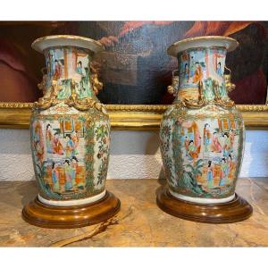 Pair Of Canton Porcelain Vases