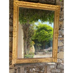 Restoration Period Fireplace Mirror In Wood And Golden Stucco