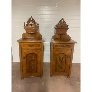 Pair Of 19th Century Bedside Tables In Blond Walnut 