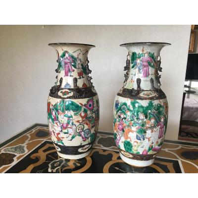 Grande Paire De Vases En Porcelaine De Nankin 19eme 