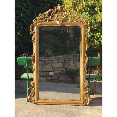 Large Fireplace Mirror With Wood And Stucco Fronton