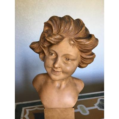 Bust Of Young Girl In Terracotta