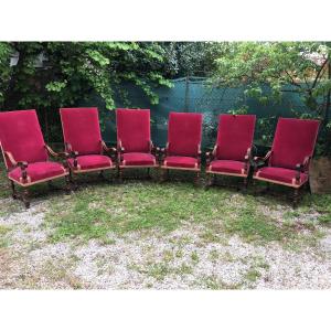 Suite Of Six 17th Century Armchairs In Walnut