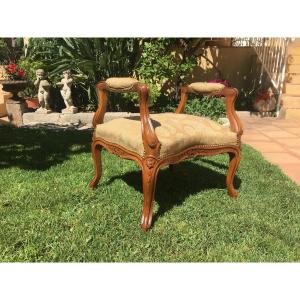 Small Bench In Walnut Louis XV Style