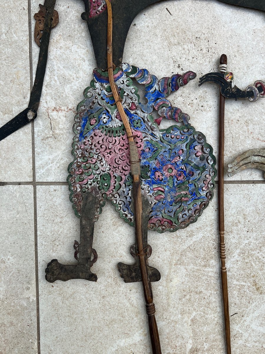 3 Buffalo Leather Puppets, Shadow Theater Bali Indonesia, XIXth Century-photo-5