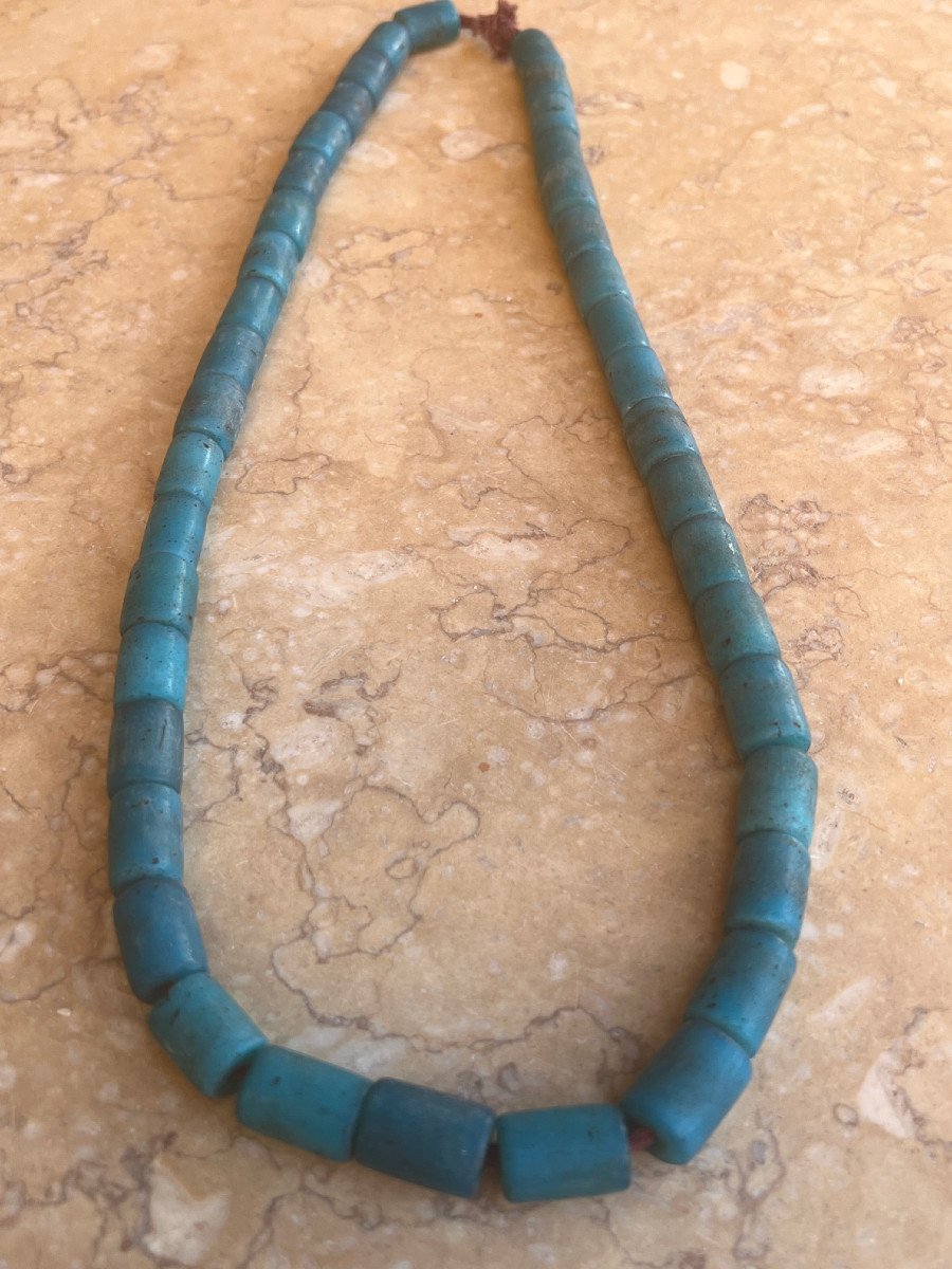 Rare Blue Glass Pate Necklace Tube Shape Lisu Ethnicity, Shan Province, Burma-photo-5