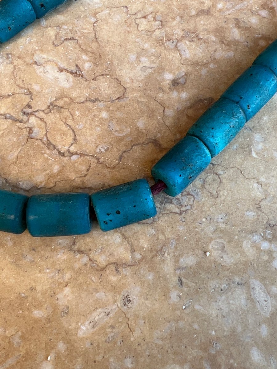 Rare Blue Glass Pate Necklace Tube Shape Lisu Ethnicity, Shan Province, Burma-photo-7