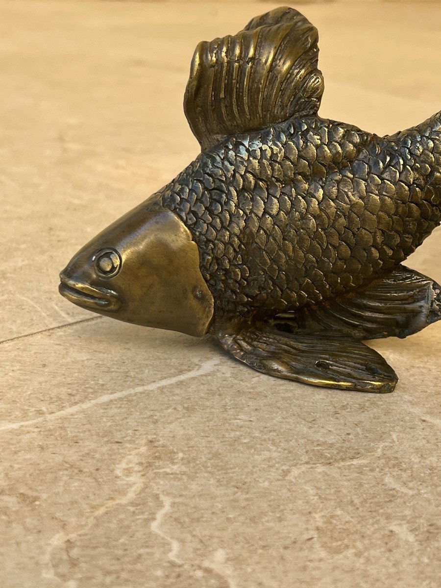 Pair Of Bronze Fish Shaped Handles, Mandalay Foundry, XXth Century Burma-photo-3