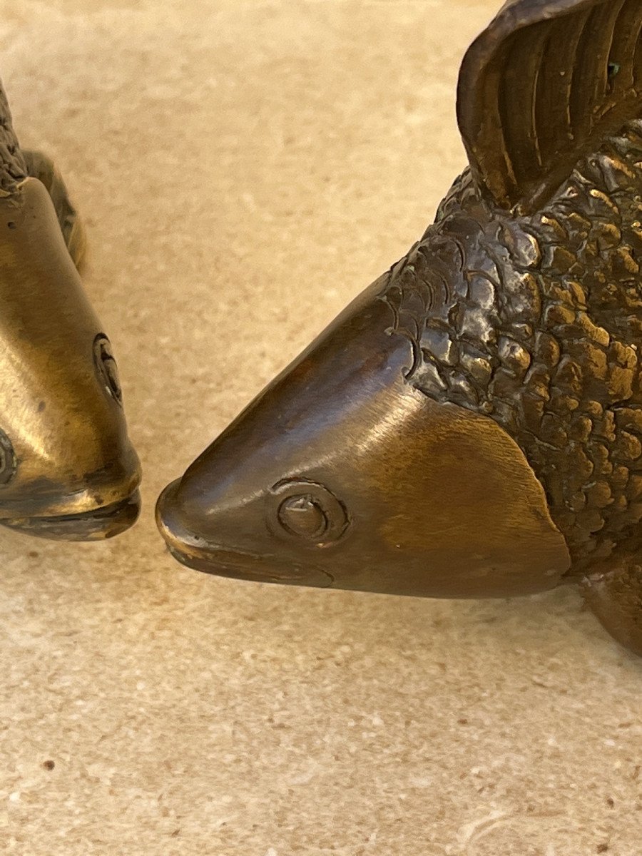 Pair Of Bronze Fish Shaped Handles, Mandalay Foundry, XXth Century Burma-photo-6