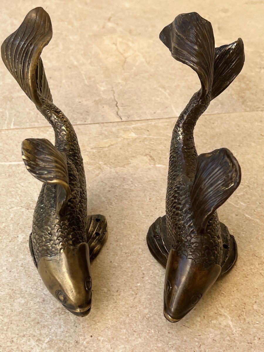 Pair Of Bronze Fish Shaped Handles, Mandalay Foundry, XXth Century Burma-photo-7